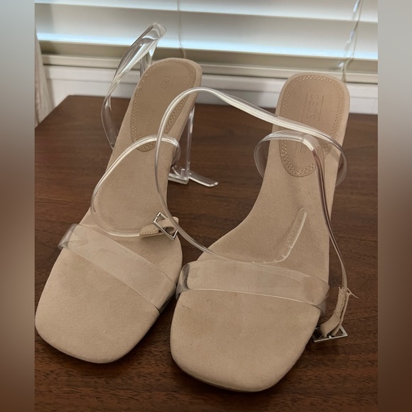 NEW ASOS Design Clear Open Toe Sandal Heels Suede nude Inner Size W 8 WIDE - Picture 4 of 8
